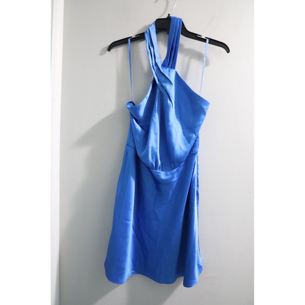 BHLDN Royal Blue Satin Twist Halter Open Back Mini Dress Size M